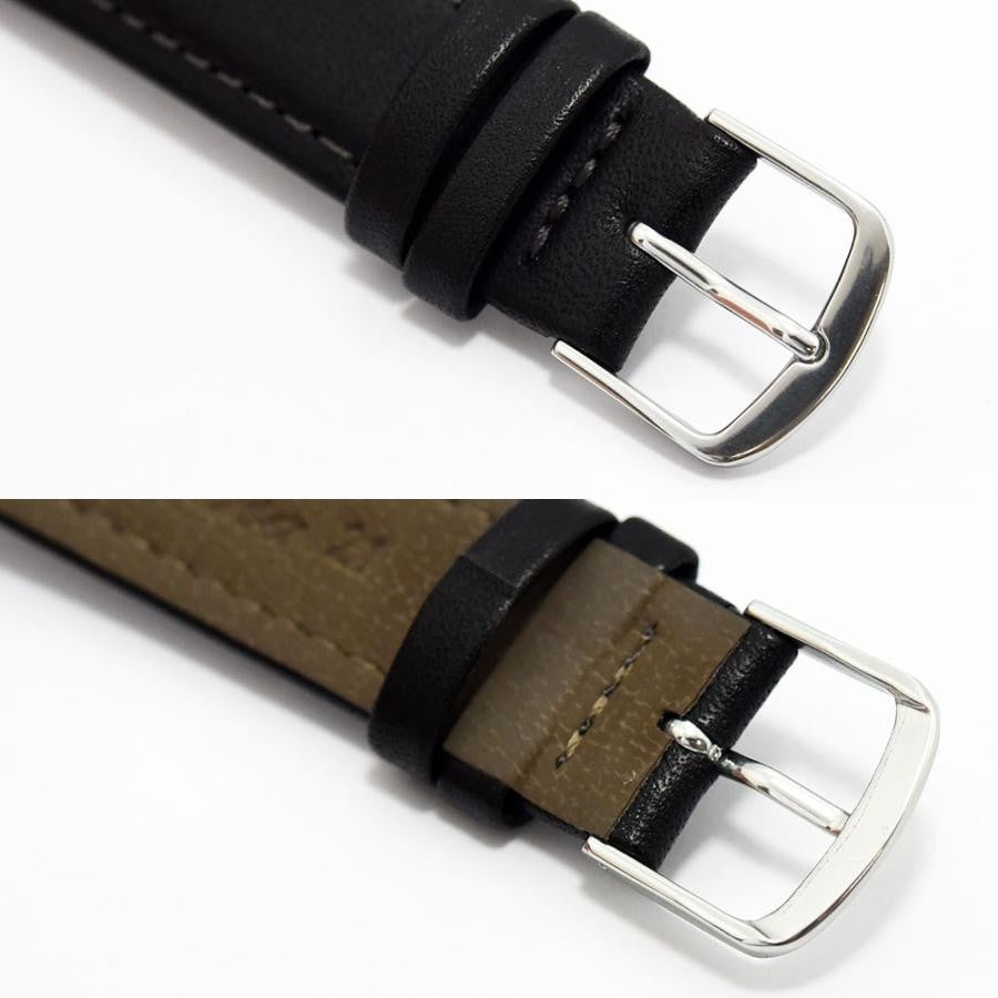 VINTAGE WATCHES FASHIONのクラシックな自動巻きメンズウォッチ。ブラックレザーベルトとシルバーバックル。