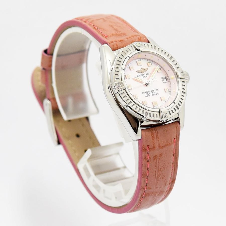 VINTAGE WATCHES FASHION ブライトリング クロノメーター サーモンピンク文字盤 レザーベルト レディース腕時計