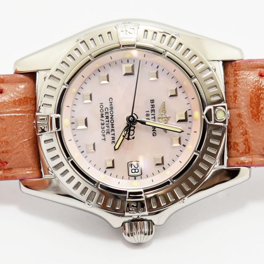 VINTAGE WATCHES FASHION ブライトリング クロノメトリー サーモンピンク文字盤 レザーベルト レディース腕時計