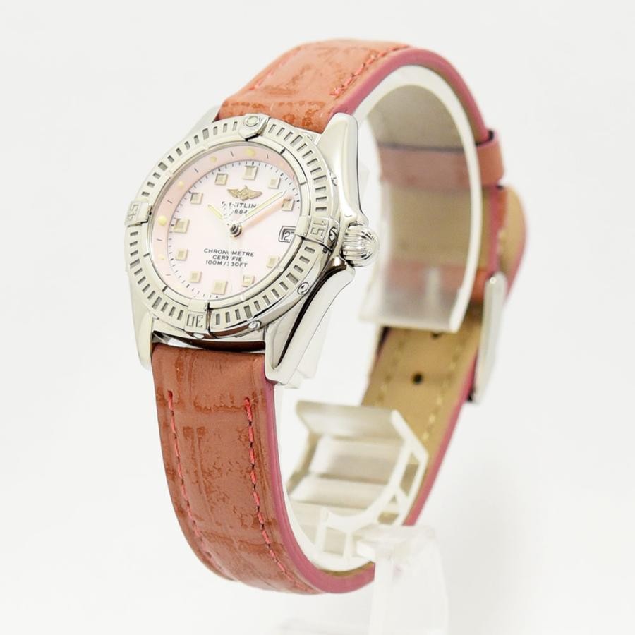 VINTAGE WATCHES FASHION ブライトリング クロノメーター サーモンピンク文字盤 レザーベルト レディース腕時計 100M防水