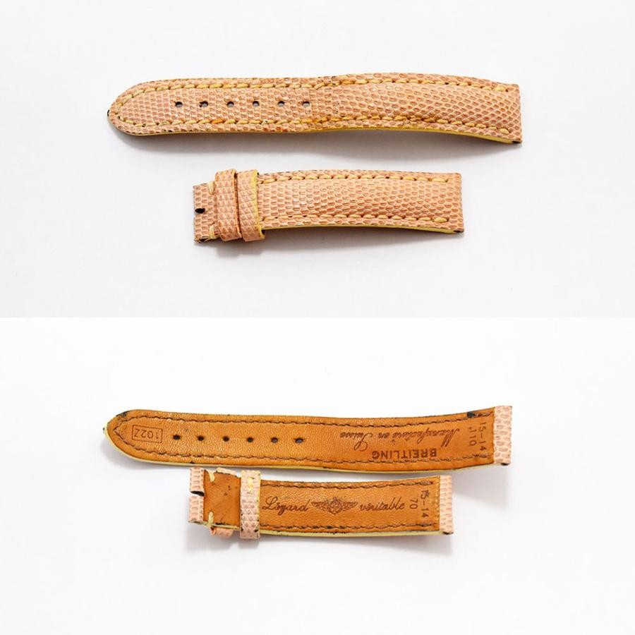 VINTAGE WATCHES FASHION ブライトリングのサーモンピンクのトカゲ革製時計ベルト。幅15mm、長さ110mm。