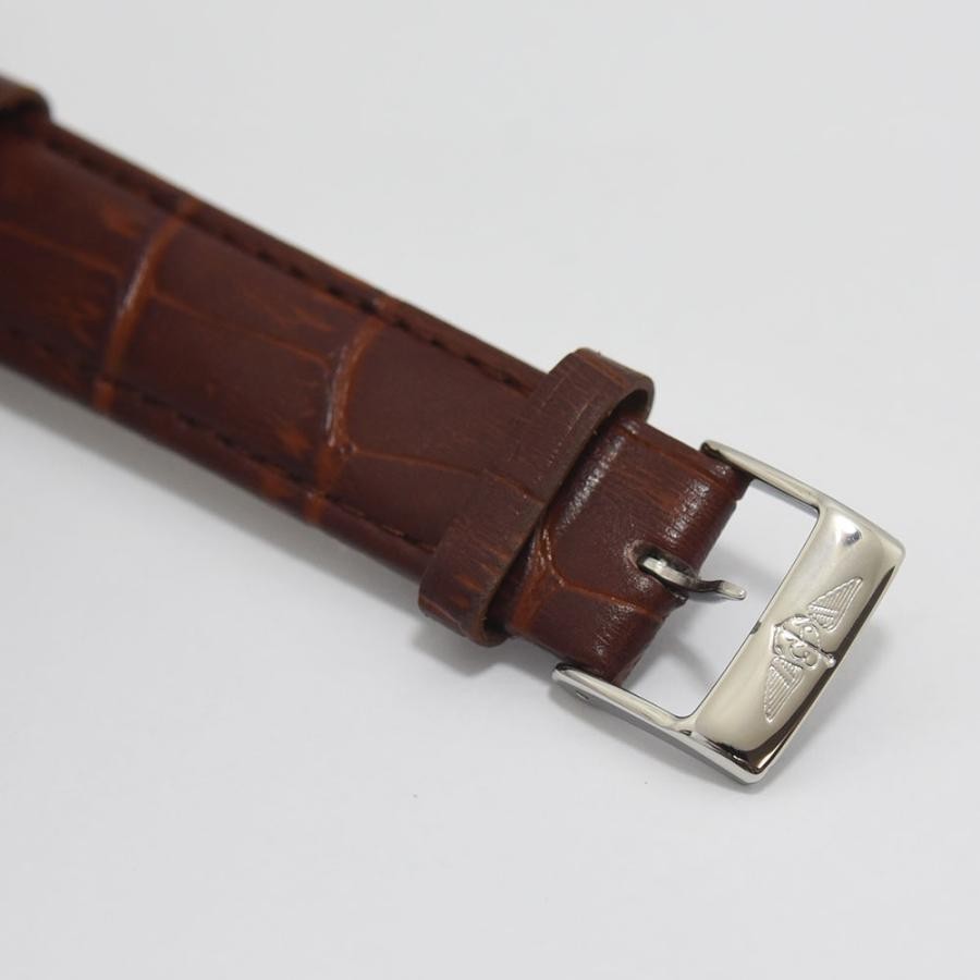 VINTAGE WATCHES FASHIONのブラウンクロコダイル型押しレザーストラップ付きレディースウォッチ。シルバーのバックルにはロゴ入り。