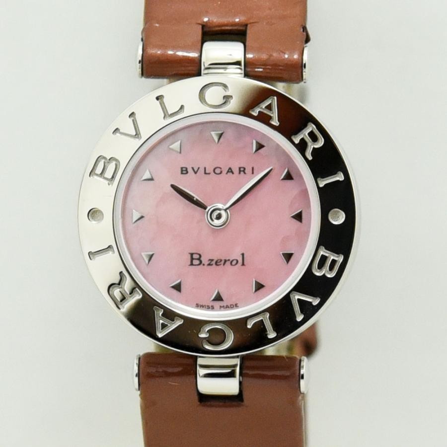 VINTAGE WATCHES FASHION ブルガリ B.zero1 クオーツ レディース腕時計、ピンク文字盤、ブラウンレザーベルト