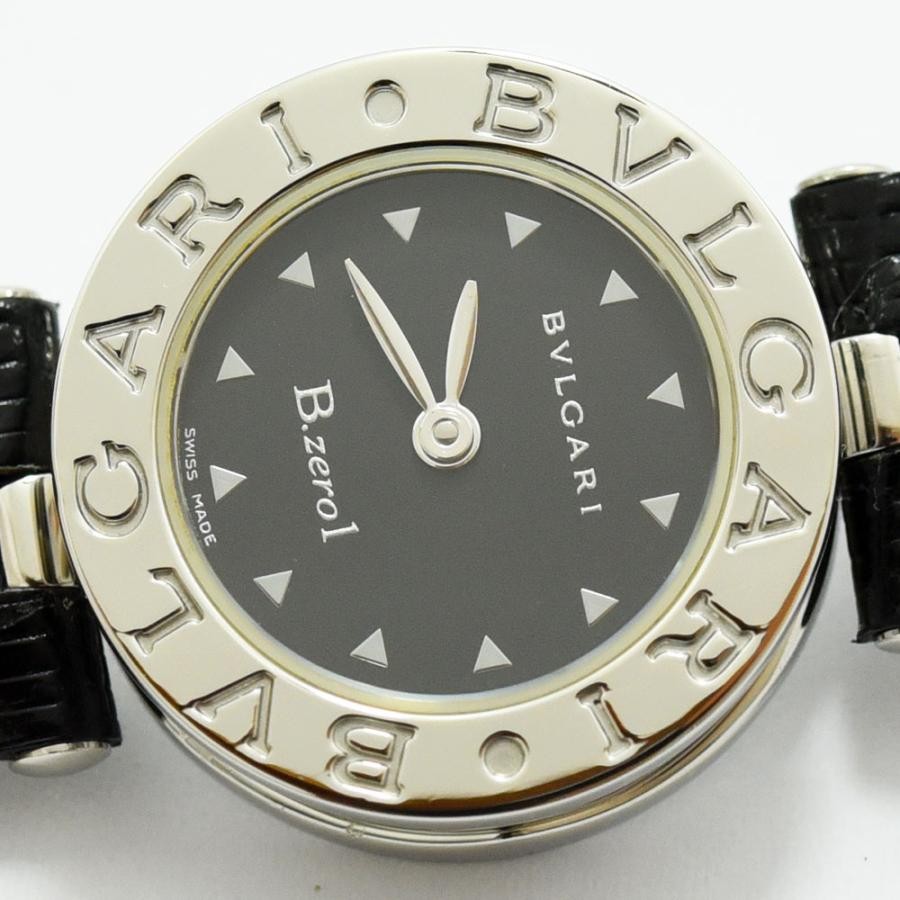 VINTAGE WATCHES FASHIONのブルガリ B.zero1 レディースウォッチ。ブラックの文字盤、シルバーケース、ブラックレザーストラップ。