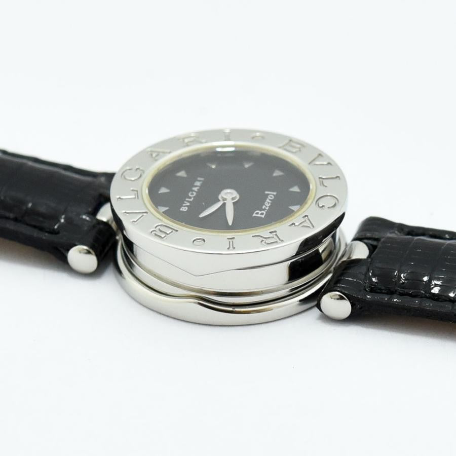 VINTAGE WATCHES FASHION ブルガリ B.zero1 レディースウォッチ。シルバーケース、ブラック文字盤、ブラックレザーストラップ。