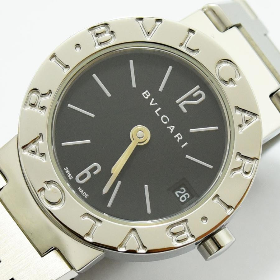 VINTAGE WATCHES FASHION ブルガリ レディース クオーツ腕時計 ステンレススチール製 ブラック文字盤 日付表示