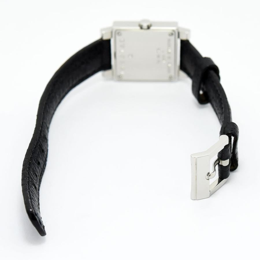 VINTAGE WATCHES FASHION BVLGARIのシルバーケースとブラックレザーバンドのスクエアフェイスレディース腕時計