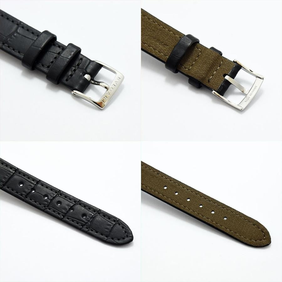 VINTAGE WATCHES FASHION ブルガリのステンレススチール製レザーストラップ腕時計。ブラックのクロコダイル型押しレザー。