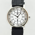 VINTAGE WATCHES FASHION ブルガリ ステンレススチールレザーベルト腕時計。ホワイトダイヤル、アラビア数字インデックス、日付表示窓、ブラッククロコ型押しレザーストラップ。