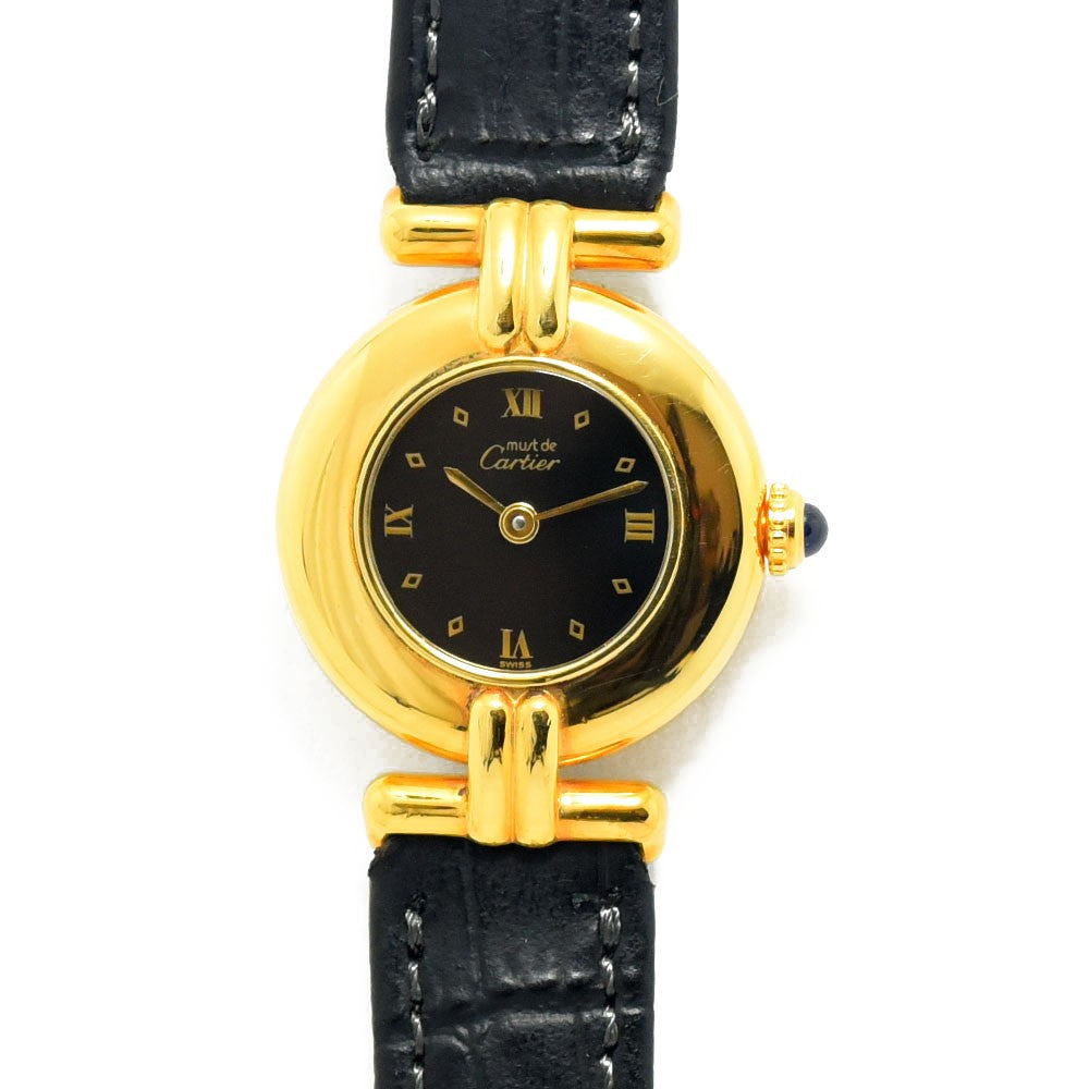 VINTAGE WATCHES FASHION カルティエ マストタンク ヴェルメイユ ゴールドケース ブラックダイヤル ローマ数字 レザーベルト 腕時計