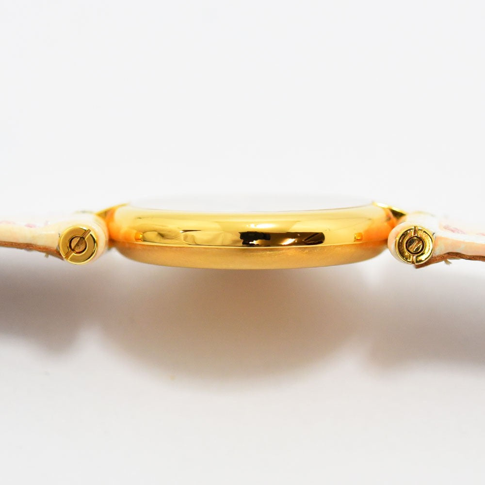 VINTAGE WATCHES FASHION カルティエ マストタンク ヴェルメイユ レディース腕時計。イエローゴールドケース、クリーム文字盤、ペールピンクのクロコ型押しレザーベルト。