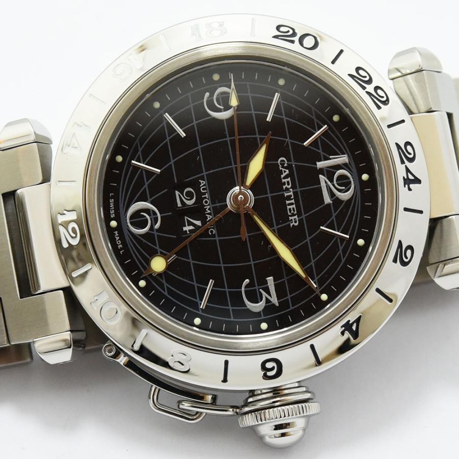 VINTAGE WATCHES FASHION カルティエ パシャ GMT オートマティック ウォッチ、ステンレススティール製、ブラック文字盤、自動巻き、GMT機能付き