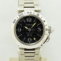VINTAGE WATCHES FASHION カルティエ パシャ GMT オートマティック ウォッチ。ステンレススティール製、ブラック文字盤、自動巻き、GMT機能付き。