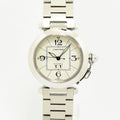 VINTAGE WATCHES FASHIONのカルティエ パシャ オートマティック ステンレススティール製腕時計。アイコニックな丸型ケースとチェーン付きリューズが特徴。