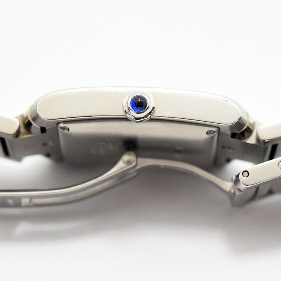 VINTAGE WATCHES FASHIONのカルティエ タンクフランセーズ。ブルーのスピネルが輝くリューズとステンレススティールのケースサイド