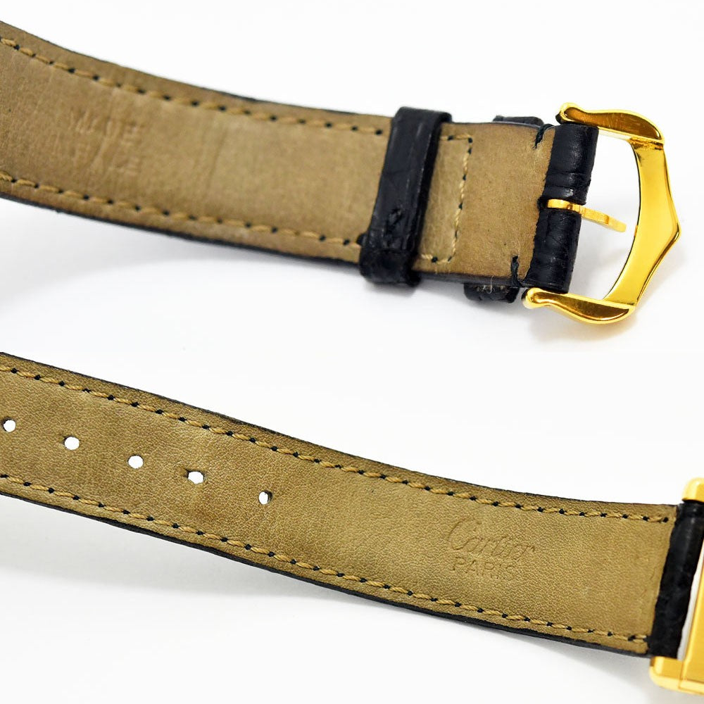 VINTAGE WATCHES FASHIONのCartier Tank腕時計用ブラックアリゲーターレザーストラップの裏面とゴールドバックル