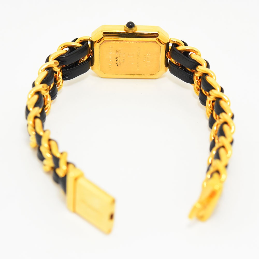 VINTAGE WATCHES FASHION シャネル プルミエールウォッチ ゴールドトーンケース ブラックレザーチェーンストラップ