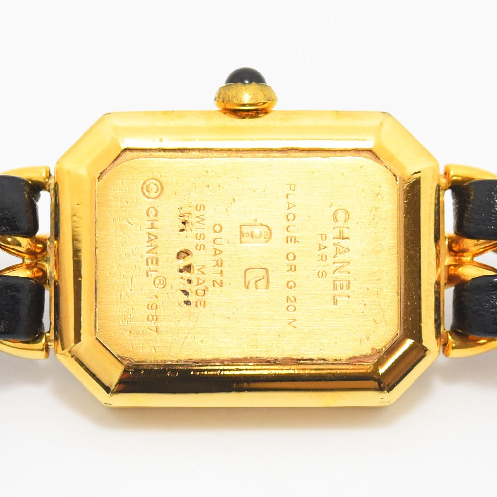 VINTAGE WATCHES FASHION シャネル プルミエールウォッチ ゴールドトーンケース ブラックレザーチェーンストラップ 八角形