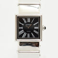 VINTAGE WATCHES FASHION シャネル レディース スクエアフェイス クォーツ 腕時計。ブラック文字盤、ローマ数字インデックス、シルバーメタルブレスレット。