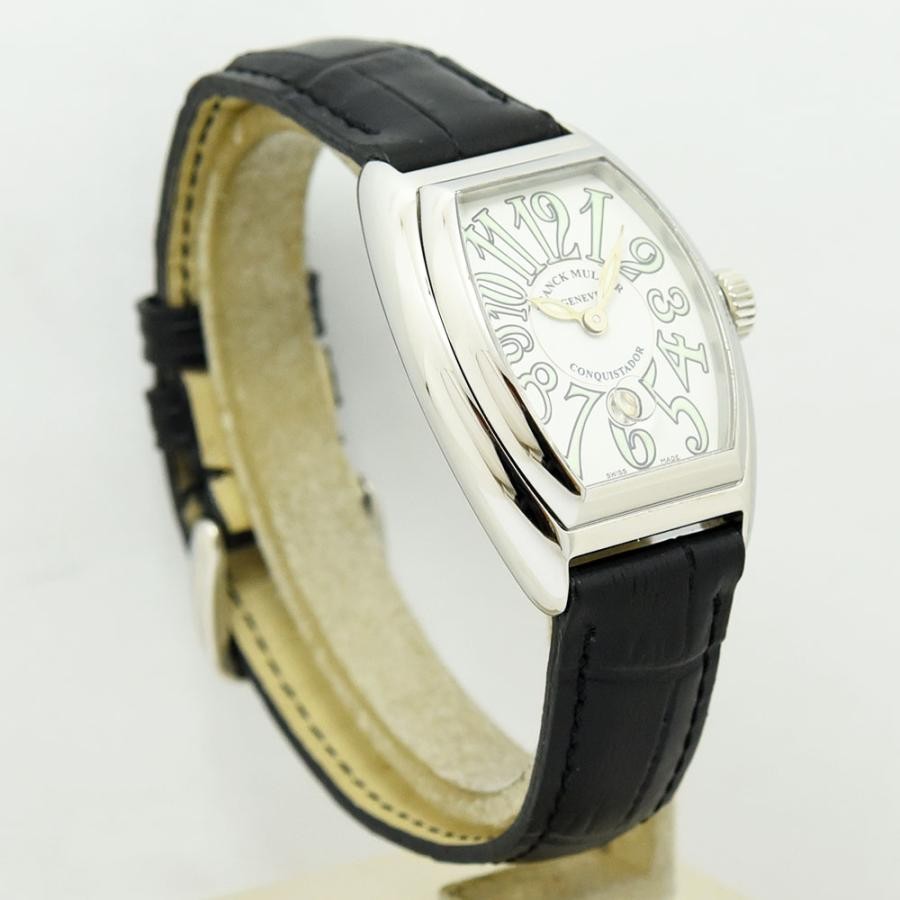 VINTAGE WATCHES FASHION フランクミュラー コンキスタドール レディース クォーツ時計。シルバーケース、ブラッククロコダイルレザーストラップ。