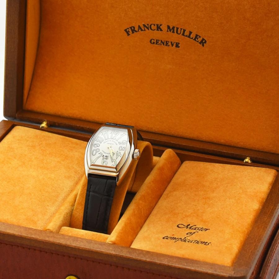 VINTAGE WATCHES FASHION フランクミュラー コンキスタドール レディース クォーツ時計。シルバーケース、ブラッククロコダイルストラップ。