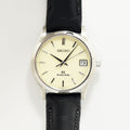 VINTAGE WATCHES FASHIONのグランドセイコー腕時計。アイボリーの文字盤とステンレスケース、ブラックのレザーベルトが特徴のクラシックなクォーツモデル。