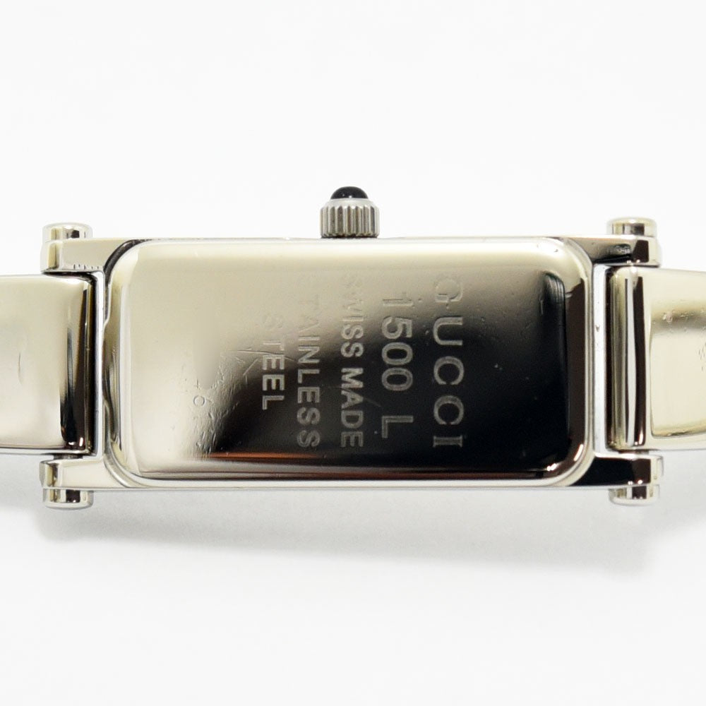 VINTAGE WATCHES FASHIONのGUCCI 1500Lレディースウォッチ、ステンレススチール製長方形ケースの裏蓋詳細
