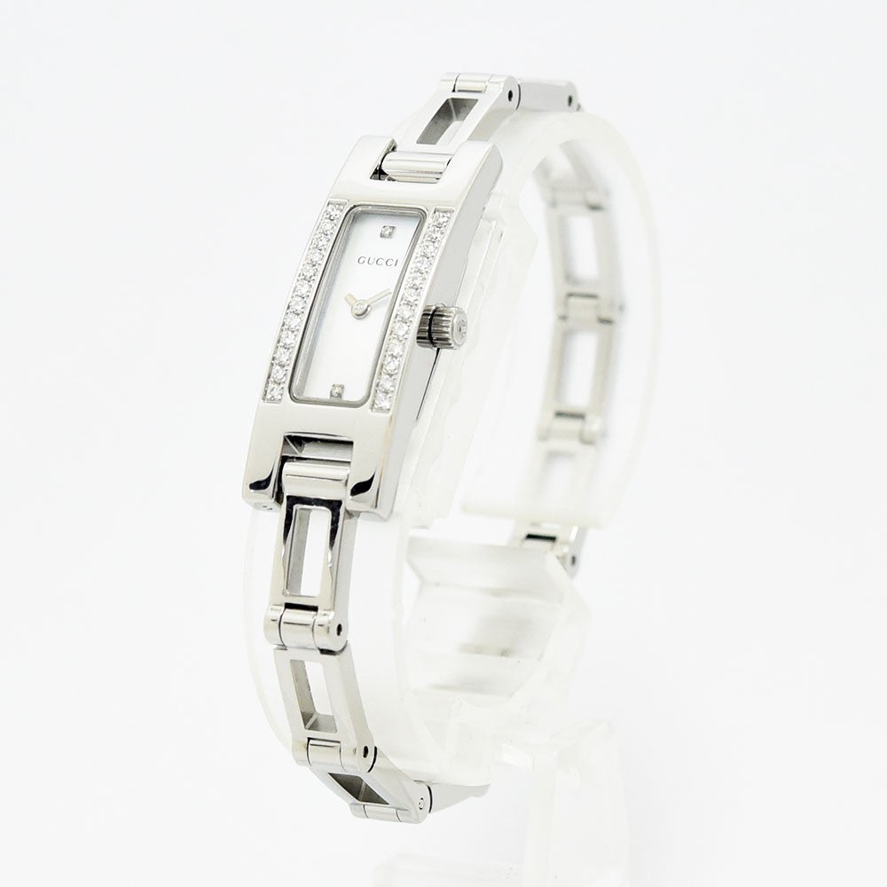 VINTAGE WATCHES FASHIONのGUCCI 3900Lレディース腕時計。ダイヤモンド付きステンレススチール製レクタングルケースとマザーオブパール文字盤。