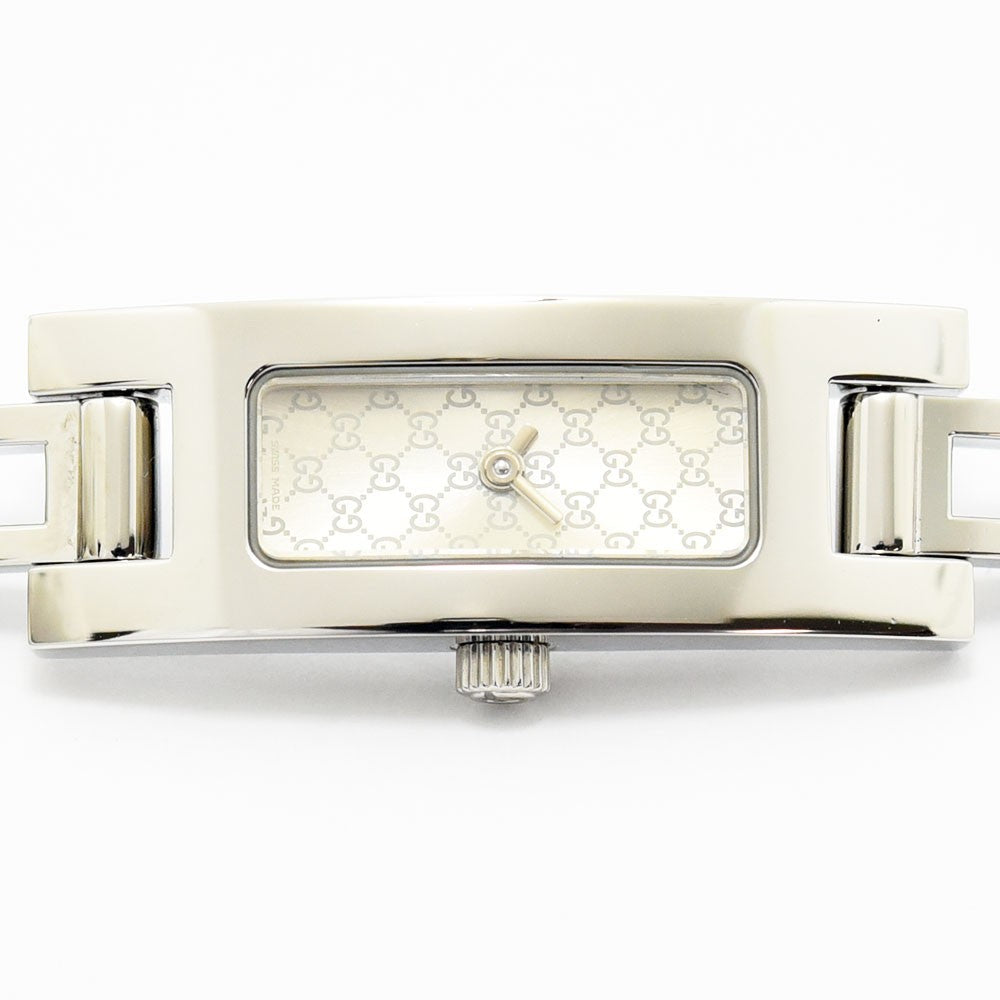 VINTAGE WATCHES FASHIONのGUCCI 3900Lレディース腕時計。GGパターン文字盤とシルバーのステンレススチール製長方形ケースが特徴的なエレガントなデザイン。