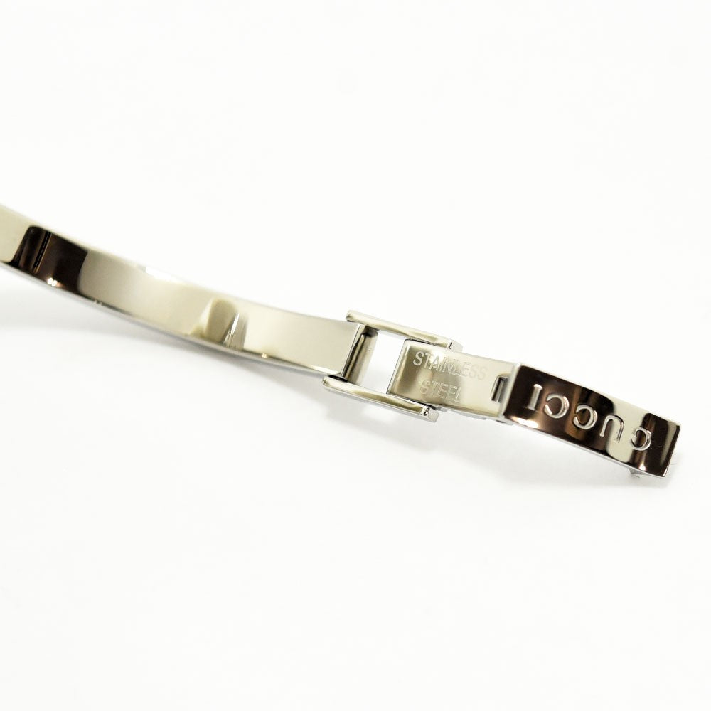VINTAGE WATCHES FASHIONのGUCCIレディースバングルウォッチ105シリーズ、シルバーのステンレス製バックル部分