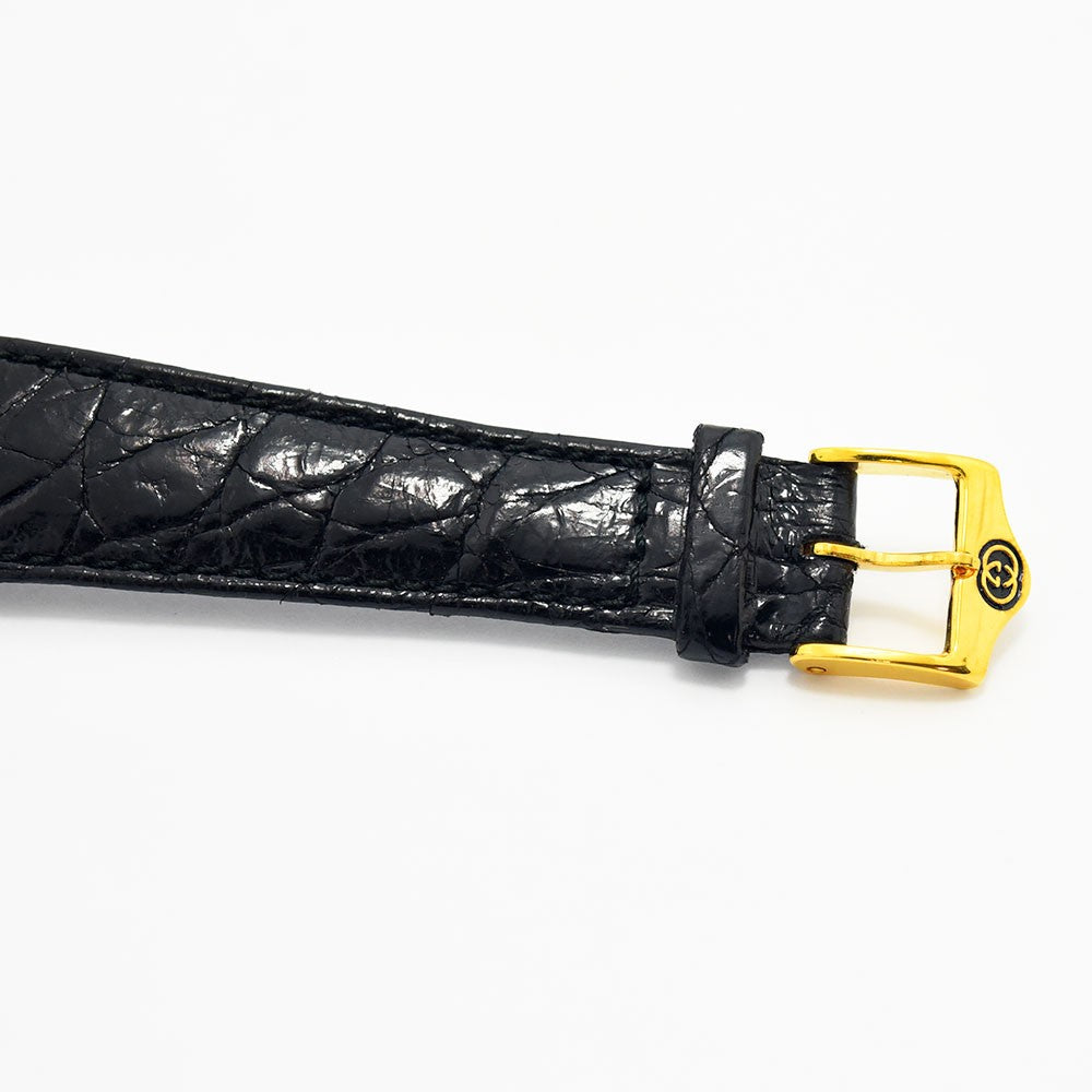 VINTAGE WATCHES FASHIONのGucciヴィンテージウォッチ用ブラック型押しレザーベルトとゴールドロゴバックル