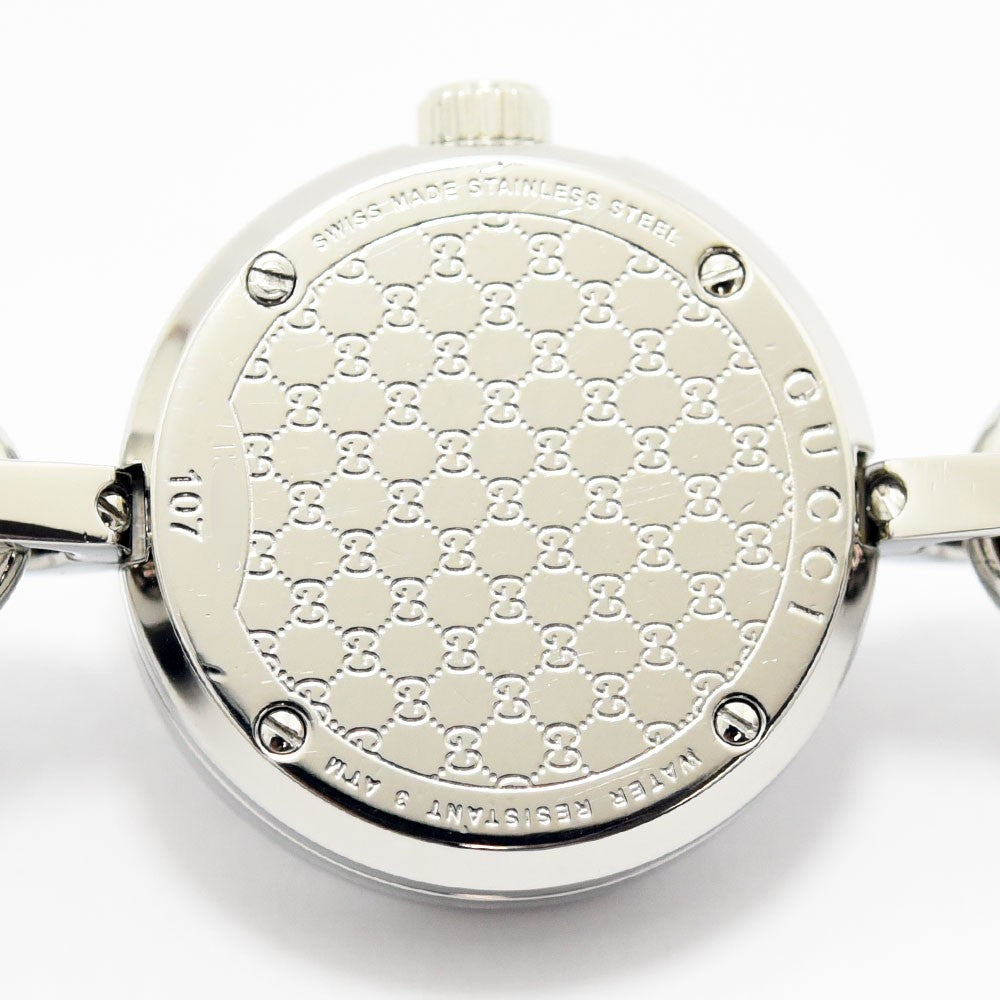 VINTAGE WATCHES FASHIONのGUCCIレディースウォッチ、GGロゴが刻印されたステンレススチール製ケースの裏蓋