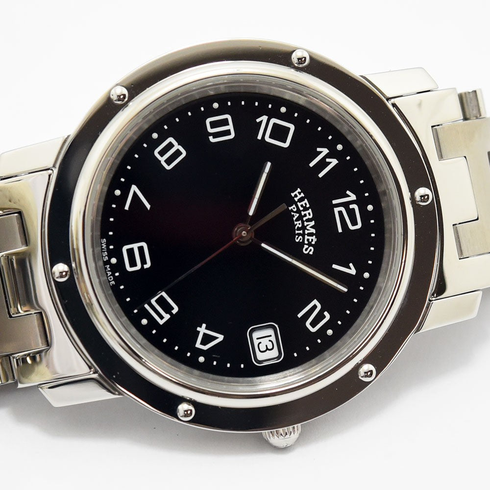 VINTAGE WATCHES FASHIONのエルメス クリッパー。ブラック文字盤とステンレススチール製Hリンクブレスレットが特徴の腕時計。