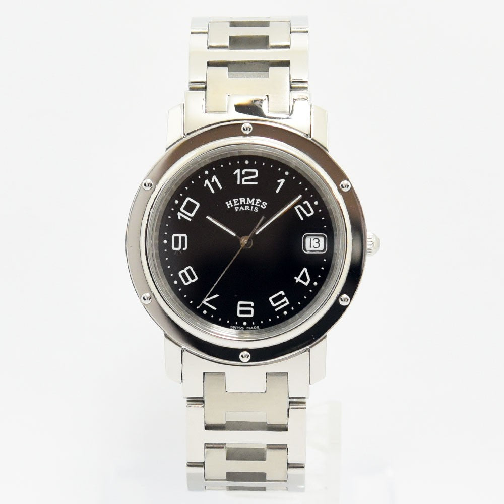 VINTAGE WATCHES FASHIONのエルメス クリッパー腕時計。ブラック文字盤とステンレススチール製H型ブレスレットが特徴。