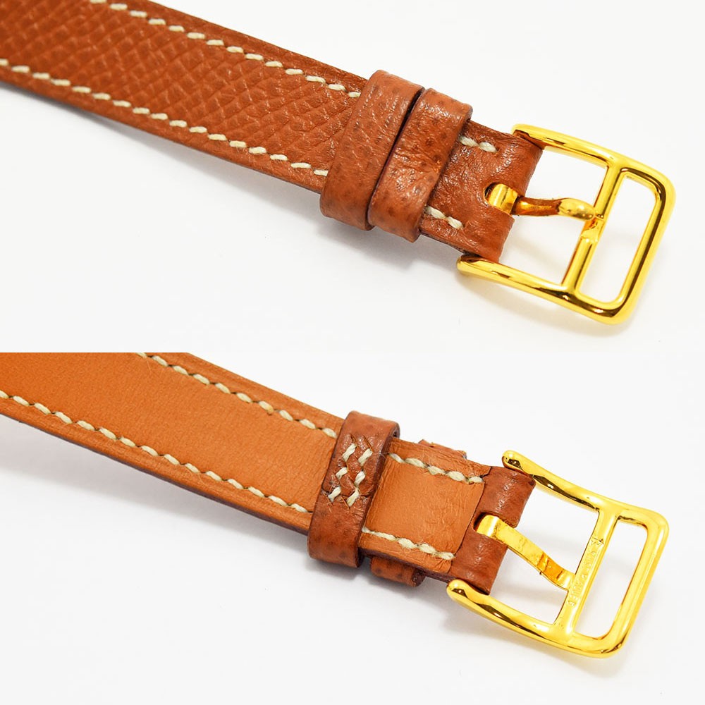 VINTAGE WATCHES FASHIONのエルメス ケリーウォッチ用ブラウンレザーベルト、ゴールドバックルとホワイトステッチ付き