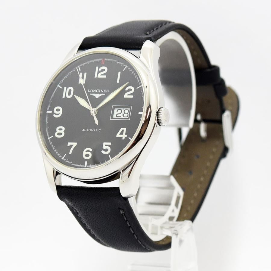 VINTAGE WATCHES FASHION 自動巻きメンズウォッチ、ブラックダイヤル、アラビア数字インデックス、日付表示窓、ブラックレザーストラップ。