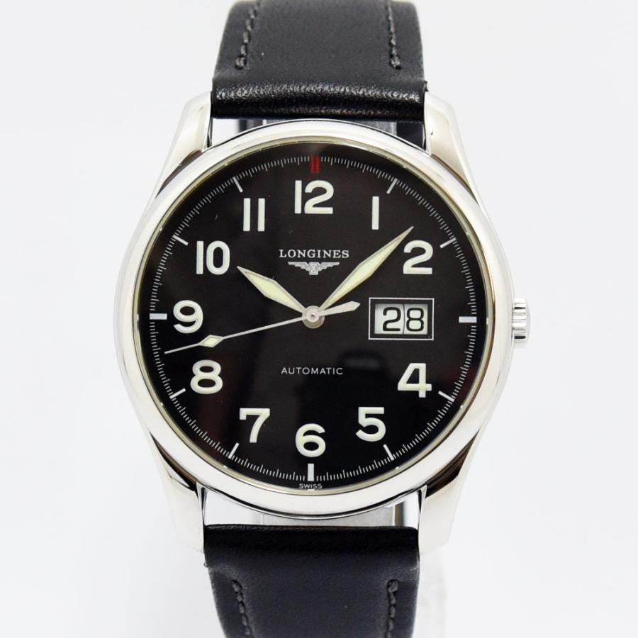 VINTAGE WATCHES FASHION 自動巻きメンズウォッチ、ブラックダイヤル、アラビア数字インデックス、日付表示窓、ブラックレザーストラップ。