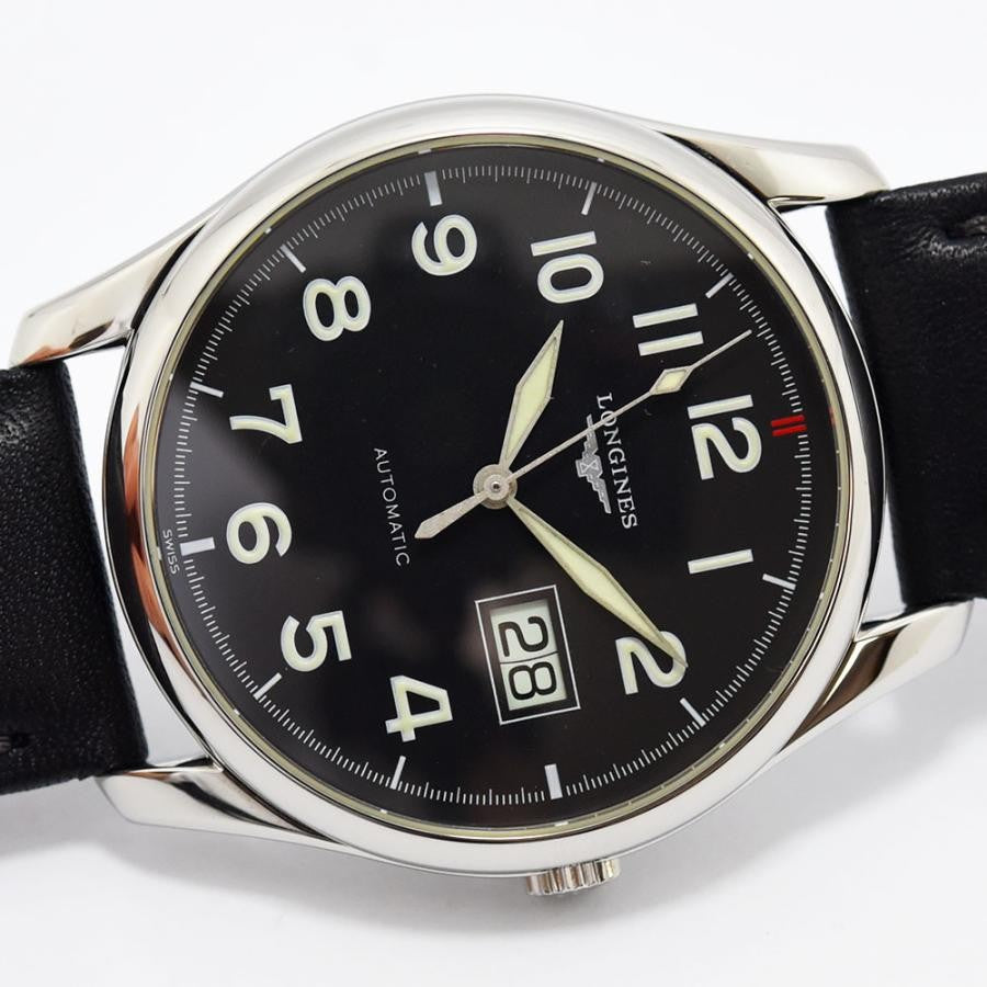 VINTAGE WATCHES FASHION 自動巻きメンズウォッチ、ブラックダイヤル、アラビア数字インデックス、日付表示窓、ブラックレザーストラップ。