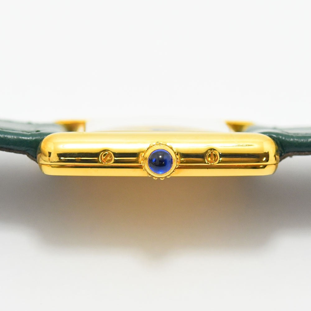 VINTAGE WATCHES FASHION Must de Cartier ゴールドカラー腕時計、グリーンレザーベルト、ブルーサファイアリューズ