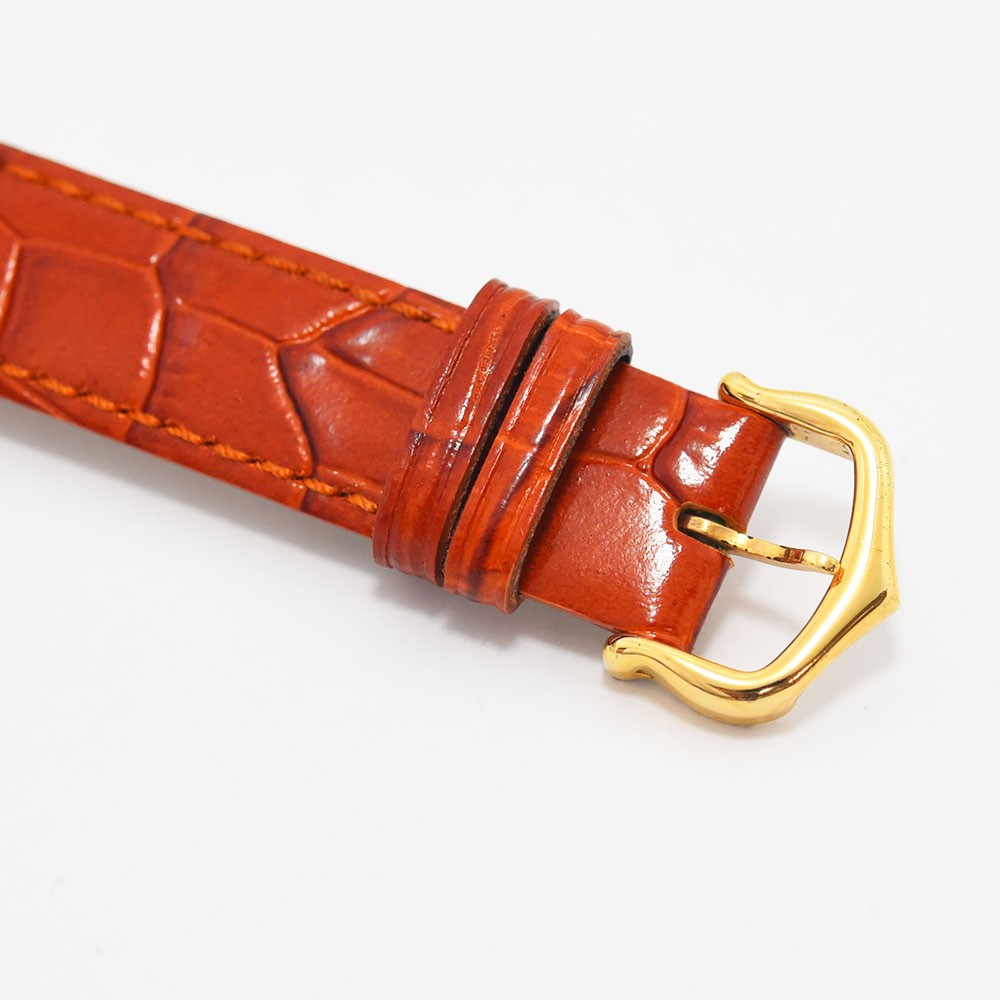 VINTAGE WATCHES FASHIONのMust de Cartier Tankウォッチ、オレンジのアリゲーター型押しレザーストラップとゴールドバックル