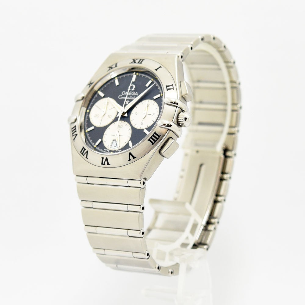 VINTAGE WATCHES FASHIONのOMEGAコンステレーション・クロノグラフ。ネイビー文字盤とステンレススチール製ブレスレットが特徴の高級腕時計。