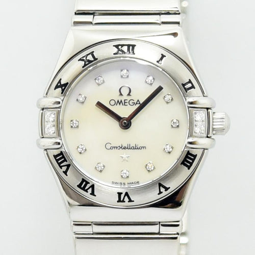 VINTAGE WATCHES FASHIONのオメガ コンステレーション ダイヤモンド レディースウォッチ。マザーオブパール文字盤、ダイヤモンドインデックス、ローマ数字、ダイヤモンドベゼル。