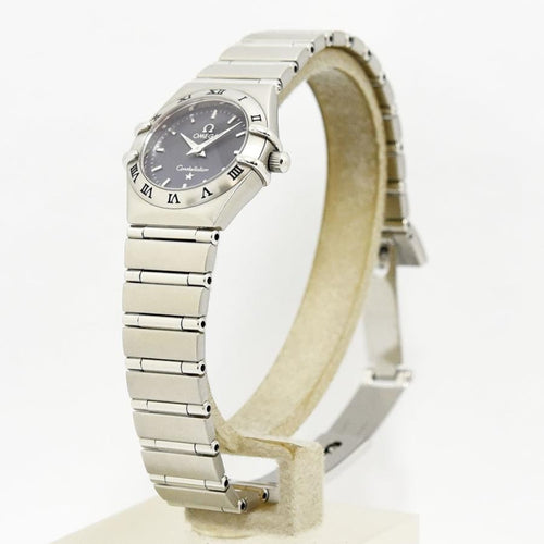 VINTAGE WATCHES FASHION オメガ コンステレーション レディース クォーツ腕時計。ステンレススチール製、ダークグレー文字盤、ローマ数字インデックス。