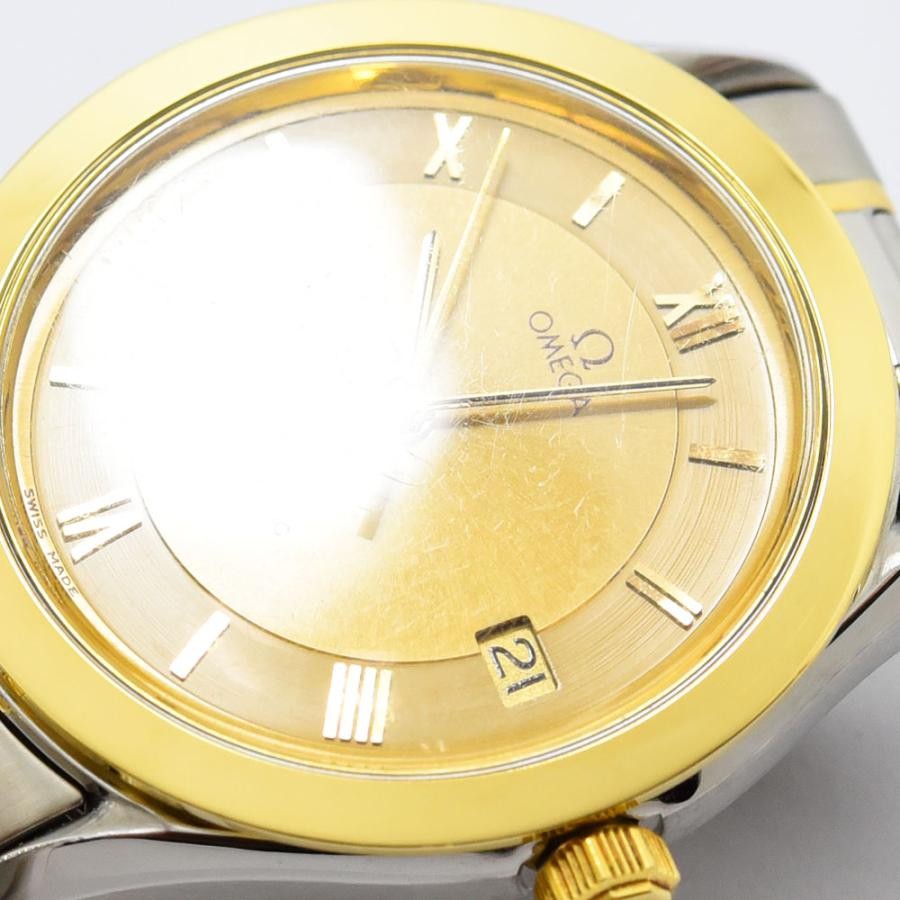 VINTAGE WATCHES FASHION オメガ自動巻きメンズウォッチ、ゴールド文字盤、ローマ数字インデックス、日付表示、コンビネーションブレスレット