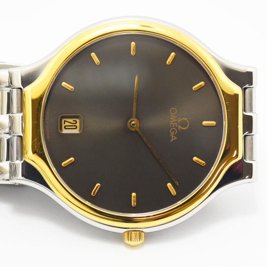 VINTAGE WATCHES FASHION オメガ メンズ腕時計、ダークグレー文字盤、ゴールドベゼル、ステンレススチールブレスレット、日付表示付き
