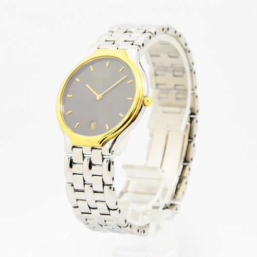 VINTAGE WATCHES FASHION オメガ メンズ腕時計、ゴールドベゼル、ステンレススチールブレスレット、ダークグレー文字盤、日付表示