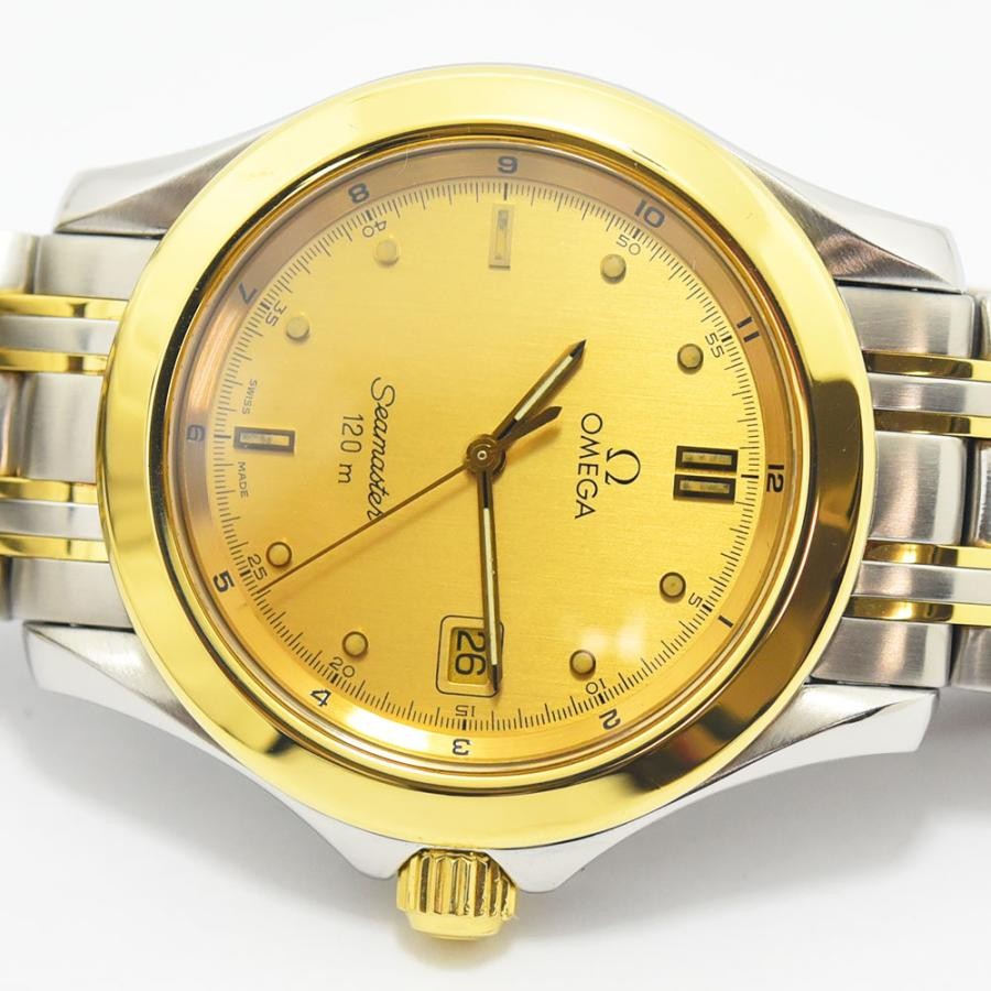 VINTAGE WATCHES FASHIONのOMEGAシーマスター120m。ゴールド文字盤とステンレス＆ゴールドのコンビブレスレットが特徴のヴィンテージ腕時計。