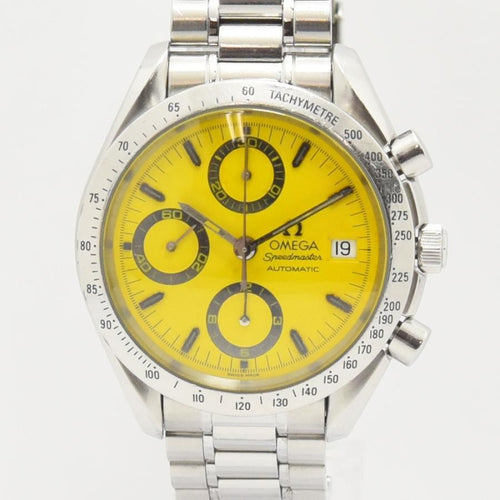 VINTAGE WATCHES FASHION スピードマスター オートマチック クロノグラフ 腕時計、鮮やかなイエローダイヤル、タキメーターベゼル、ステンレススチール製