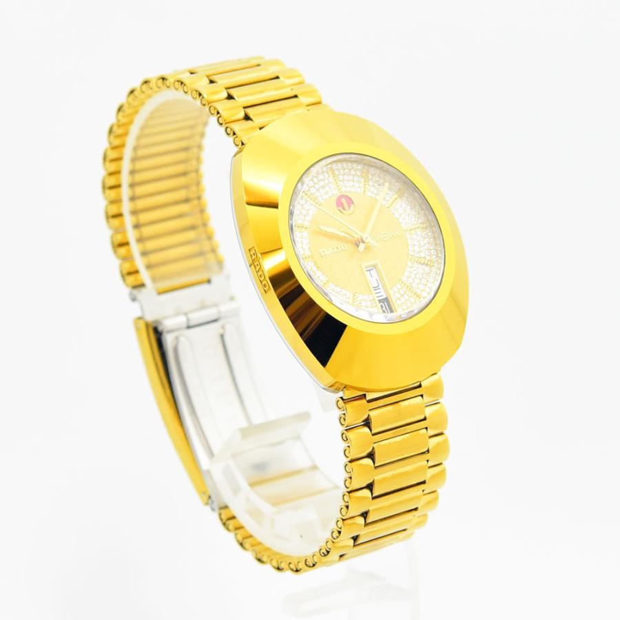 VINTAGE WATCHES FASHIONのRADO Diastarヴィンテージ腕時計。ゴールドカラーのオーバル型ケースにストーン装飾が施された文字盤とブレスレットが特徴。