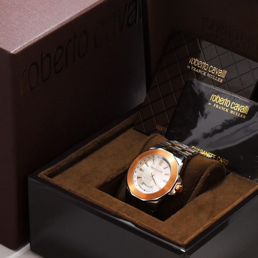 VINTAGE WATCHES FASHION ロベルト・カヴァリ メンズ腕時計 ステンレススチールとローズゴールドのブレスレット、ローマ数字インデックス、日付表示機能付き